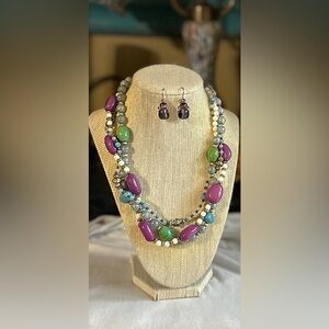 Vintage Signed EsMor Purple Chunky Necklace Purple Cats Eye Style Bonus …